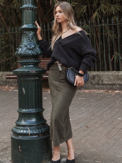 Petalandpup Myra Corduroy Midi Skirt - Olive