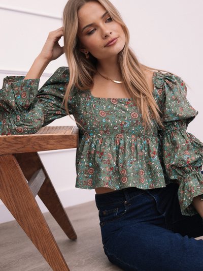 Petalandpup Kenny Top - Green Paisley Floral