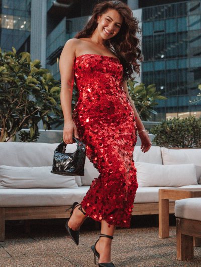 Petalandpup Karlie Strapless Sequin Maxi Dress - Red