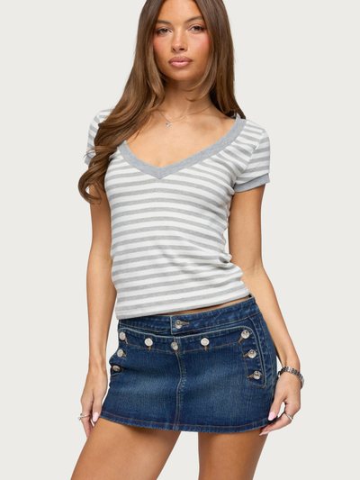 Edikted Antonela Striped V Neck T Shirt