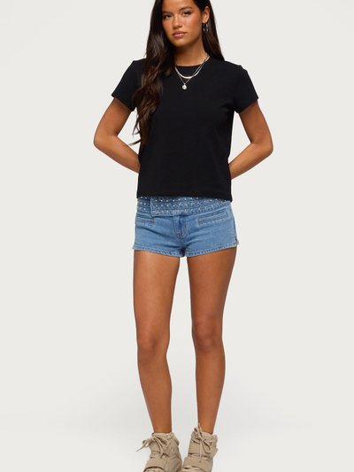 Edikted Odetta Studded Low Rise Denim Shorts