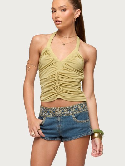 Edikted Jackey Ruched V Neck Halter Top