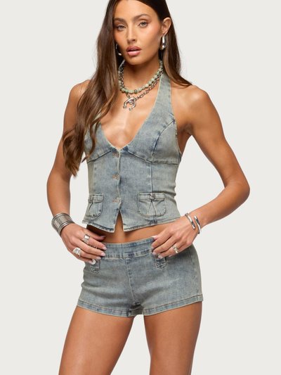 Edikted Sashe Button Up Denim Halter Top