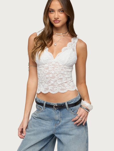 Edikted Araura Lace Velvet Floral Top