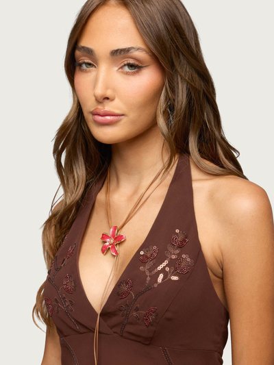 Edikted Hibiscus Faux Suede Cascading Necklace