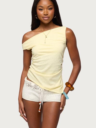 Edikted Ruched Asymmetric Off Shoulder Top