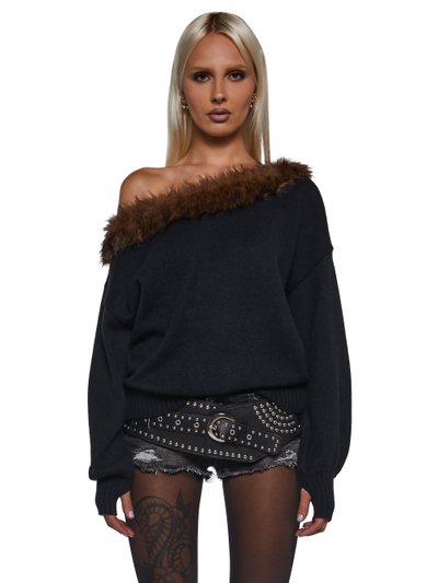 Dollskill Ego Off The Shoulder Top With Faux Fur Trim