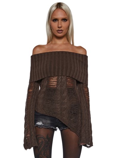 Dollskill Ego Distressed Off The Shoulder Sweater