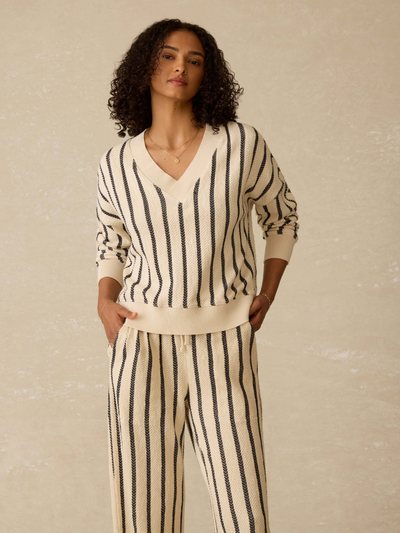 Fahertybrand Dockside V-Neck Sweatshirt - Moon Shadow Stripe