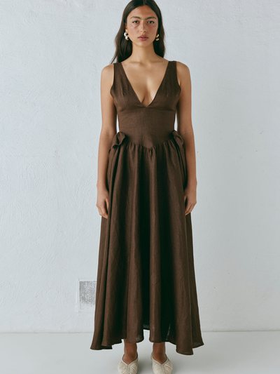 Vergegirl Daphne Linen Midi Dress Chocolate