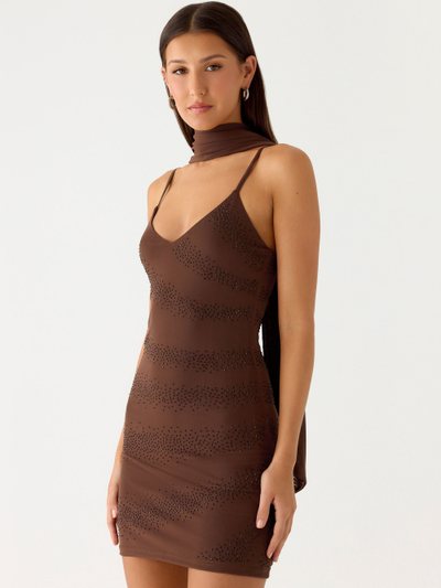 Peppermayo Paloma Days Beaded Scarf Mini Dress - Chocolate