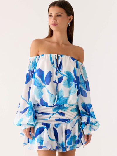 Peppermayo Eira Balloon Sleeve Mini Dress - Cerulean Bloom