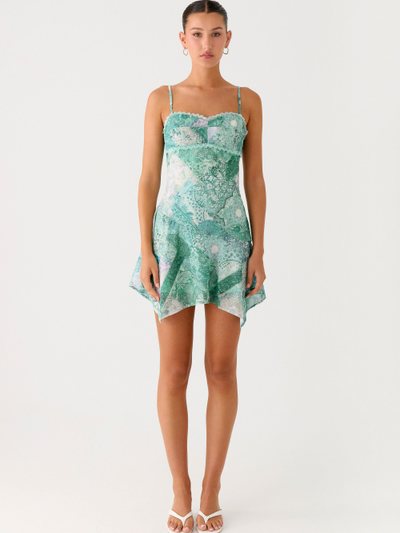 Peppermayo Marine Mist Asymmetric Hem Mini Dress - Green Paisley