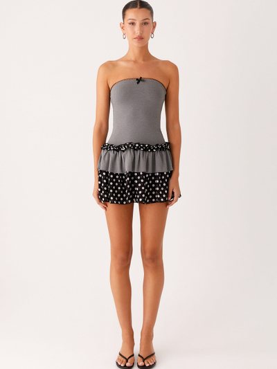 Peppermayo Yerin Strapless Frill Mini Dress - Grey Polkadot