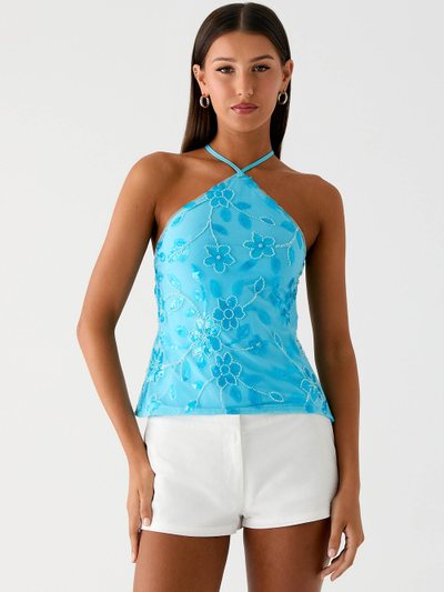Peppermayo Janelle Beaded Halter Top - Blue