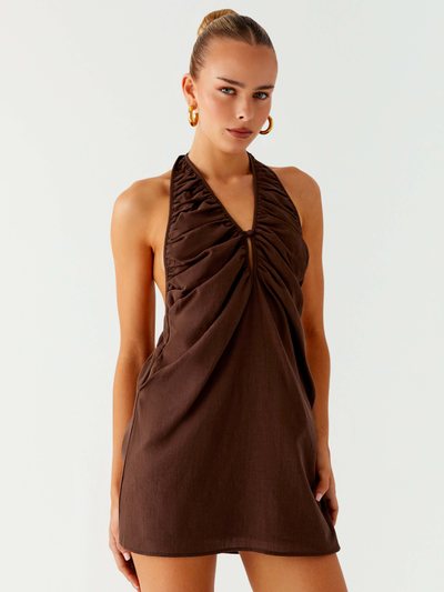 Peppermayo Jepsen Cotton Halter Mini Dress - Chocolate