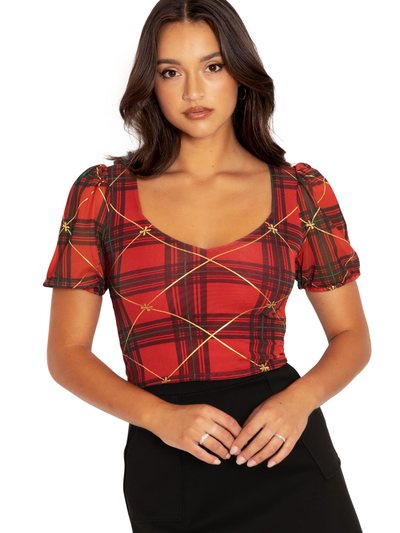Blackmilkclothing Tartan Gift Wrap Puff Sleeve Sweetheart Top