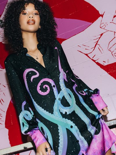 Blackmilkclothing Space Tentacles Long Sleeve Work It Shirt Dress