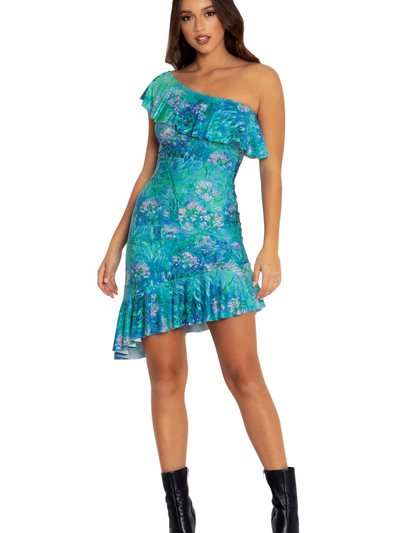 Blackmilkclothing Monet Agapanthus One Shoulder Flounce Dress