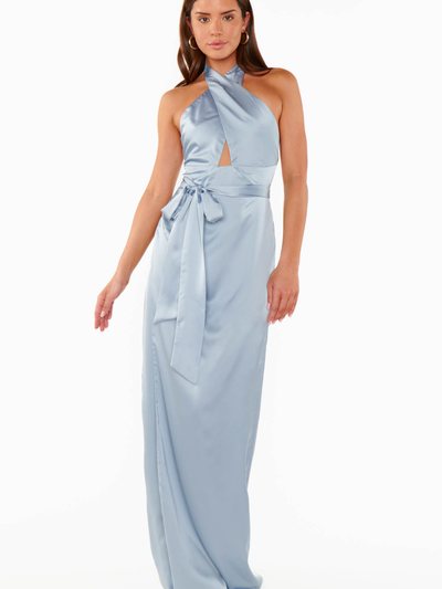 Showmeyourmumu Adele Halter Maxi Dress ~ Steel Blue Luxe Satin
