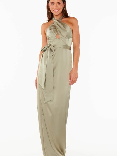Showmeyourmumu Adele Halter Maxi Dress ~ Moss Green Luxe Satin