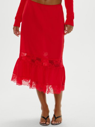 Frankiesbikinis Hideaway Satin Slip Midi Skirt - Cherry