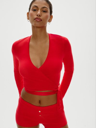 Frankiesbikinis Whisper Long Sleeve Wrap Top - Cherry