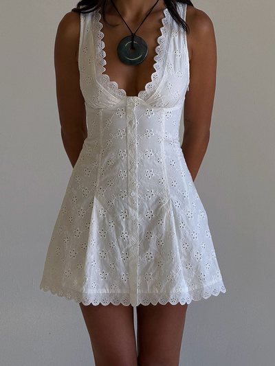 Frankiesbikinis x BELLA HADID Farm Eyelet Mini Dress - Salt Air Eyelet