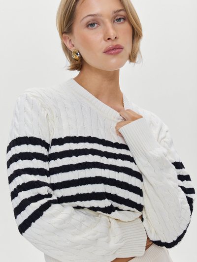 Frankiesbikinis Varsity Striped Cable Knit Sweater - Ivory