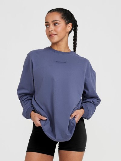 Oneractive Classic Mirror Graphic Oversized Long Sleeve Top | Washed Slate Blue