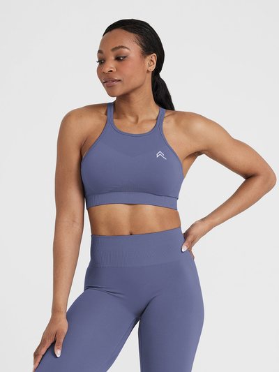 Oneractive EffortlessLift™ Seamless High Neck Bralette with White Logo | Slate Blue