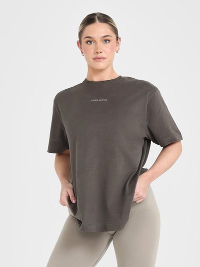 Oneractive Classic Mirror Graphic Oversized T-Shirt | Washed Deep Taupe