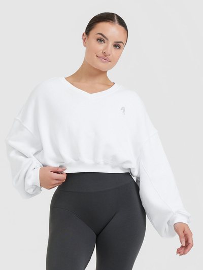 Oneractive All Day Lightweight Oversized V Neck Sweatshirt | White