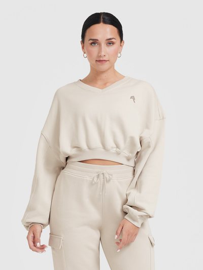 Oneractive All Day Lightweight Oversized V Neck Sweatshirt | Sand