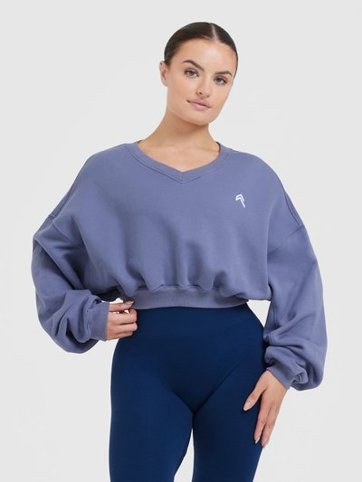 Oneractive All Day Lightweight Oversized V Neck Sweatshirt | Slate Blue
