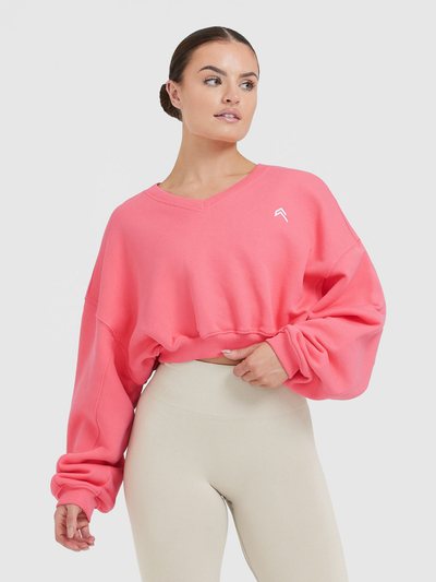 Oneractive All Day Lightweight Oversized V Neck Sweatshirt | Amplify Pink