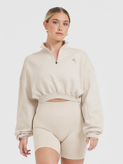 Oneractive All Day Lightweight Crop 1/4 Zip Sweatshirt | Sand