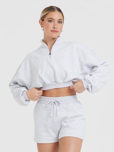 Oneractive All Day Lightweight Crop 1/4 Zip Sweatshirt | Light Grey Marl