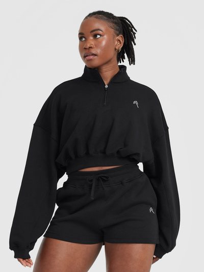 Oneractive All Day Lightweight Crop 1/4 Zip Sweatshirt | Black