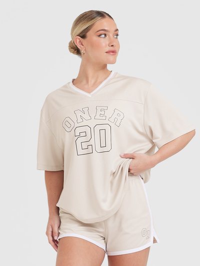 Oneractive Varsity V Neck Short Sleeve T-shirt | Sand