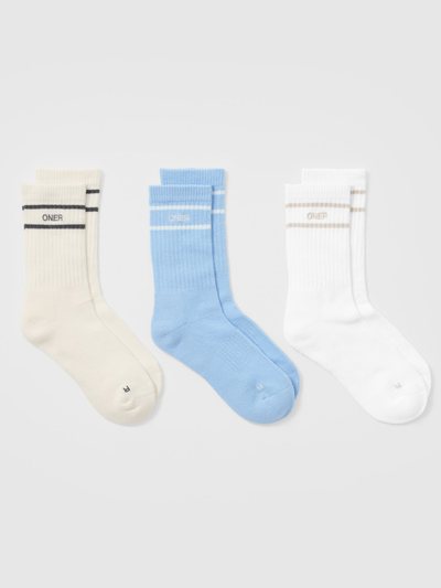 Oneractive Varsity Crew Socks 3 Pack | Off White/Blue/White