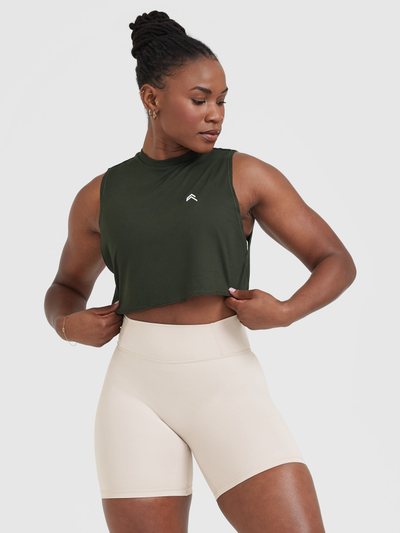 Oneractive Go To Muscle Crop Vest | Khaki Green