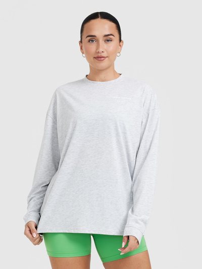 Oneractive Classic Lifters Graphic Oversized Lightweight Long Sleeve Top | Light Grey Marl
