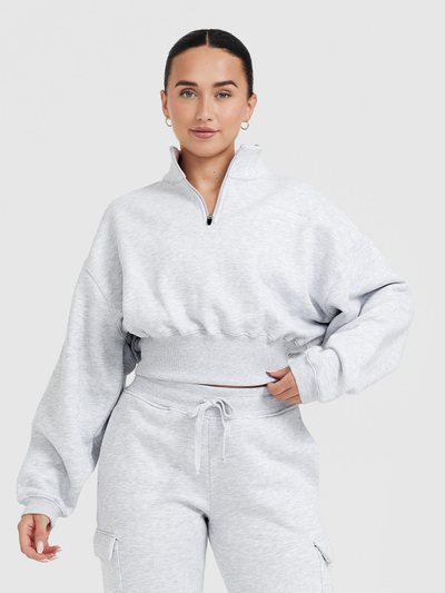 Oneractive All Day Est 2020 Crop 1/4 Zip Sweatshirt | Light Grey Marl