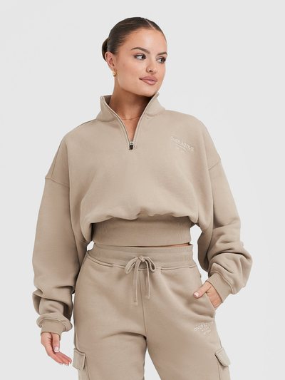 Oneractive All Day Est 2020 Crop 1/4 Zip Sweatshirt | Sandstone
