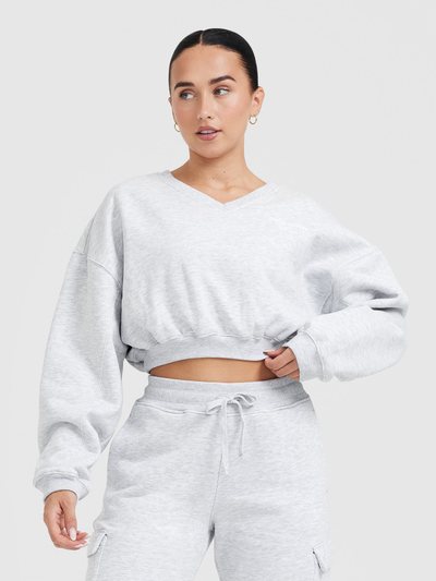 Oneractive All Day Est 2020 Crop V Neck Sweatshirt | Light Grey Marl