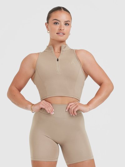 Oneractive Timeless Half Zip Crop Tank | Sandstone
