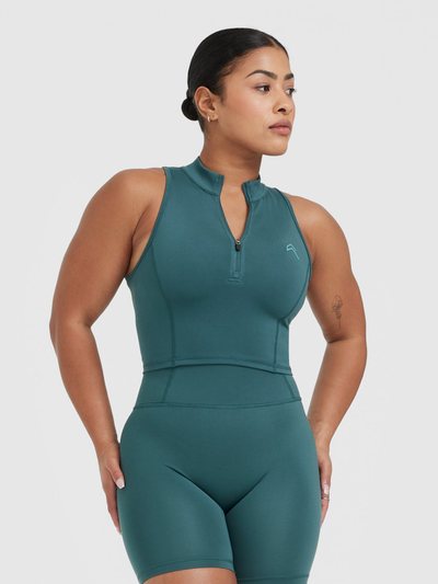 Oneractive Timeless Half Zip Crop Tank | Marine Teal