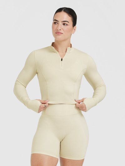Oneractive Timeless Half Zip Mid Long Sleeve Top | Vanilla
