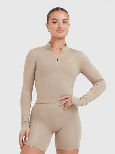 Oneractive Timeless Half Zip Mid Long Sleeve Top | Sandstone